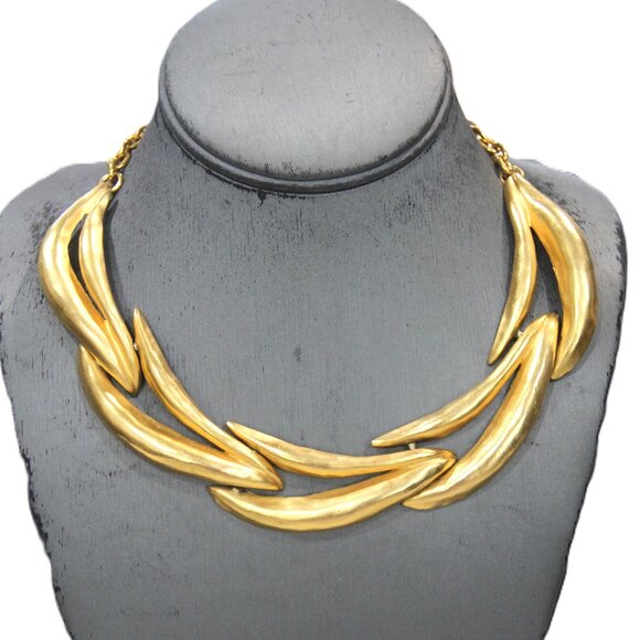 KARL LAGERFELD VINTAGE MATTE GOLD STATEMENT NECKLACE - Picture 1 of 6